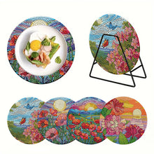Load image into Gallery viewer, 4Pcs Wooden Flower Plant DIY Diamond Painting Placemats with Holder for Decor
