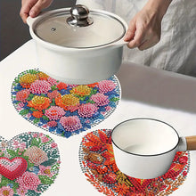 Load image into Gallery viewer, 4Pcs Wooden Love Flower Plants DIY Diamond Painting Placemats with Holder
