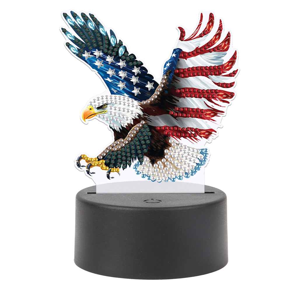 Animal Diamond Painting Night Light 5D DIY Diamond Painting Lamp (US Flag Eagle)