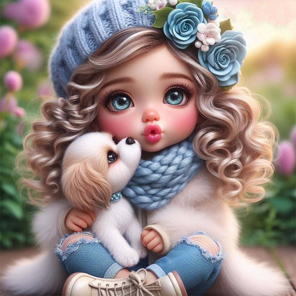 Diamond Painting - Full Round - Girl and Puppy (30*30CM)