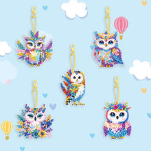Load image into Gallery viewer, 5Pcs Acrylic Double Sided Owl Diamond Painting Keychain for Beginners Adults
