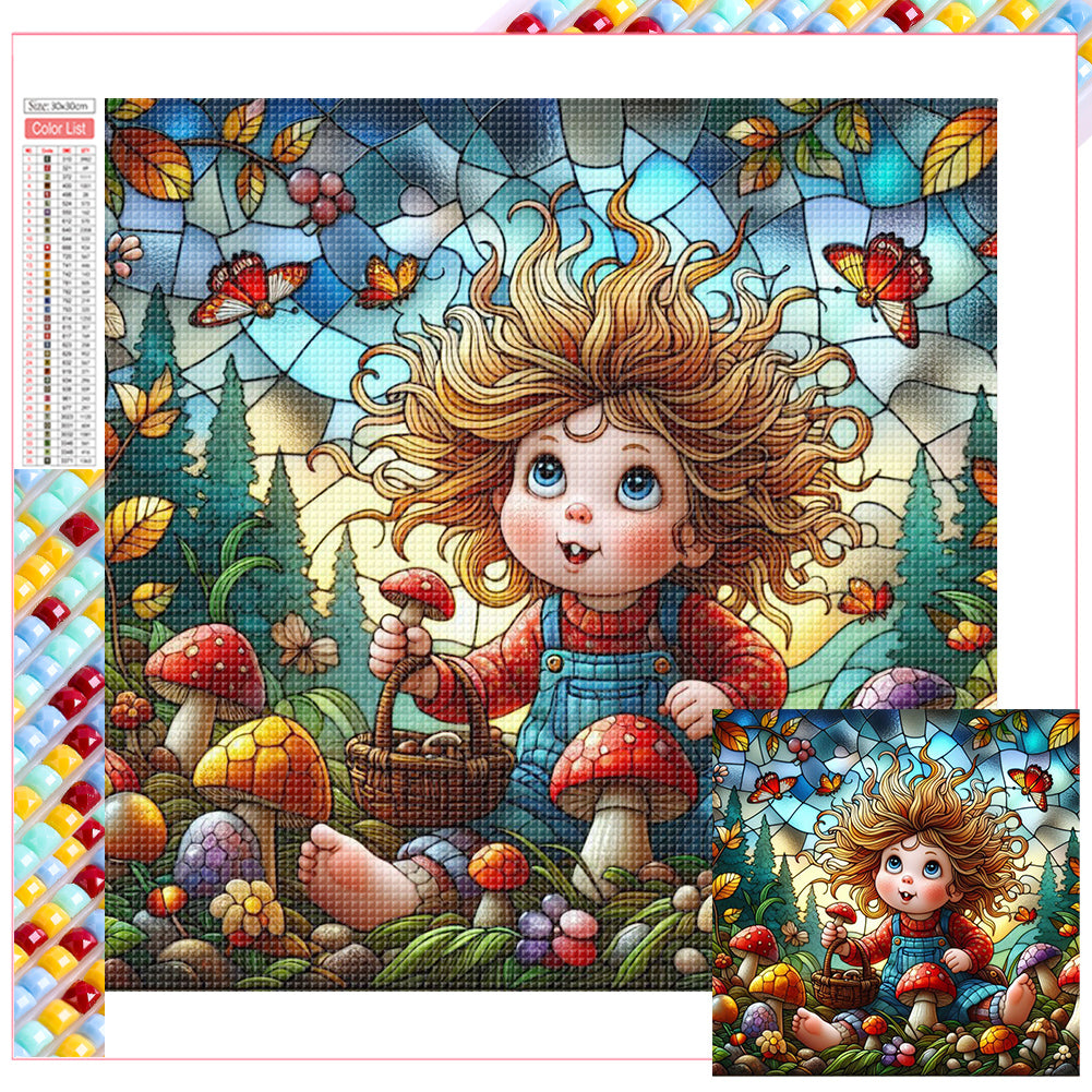 Diamond Painting - Full Square - Girl Picking Mushrooms (30*30CM)