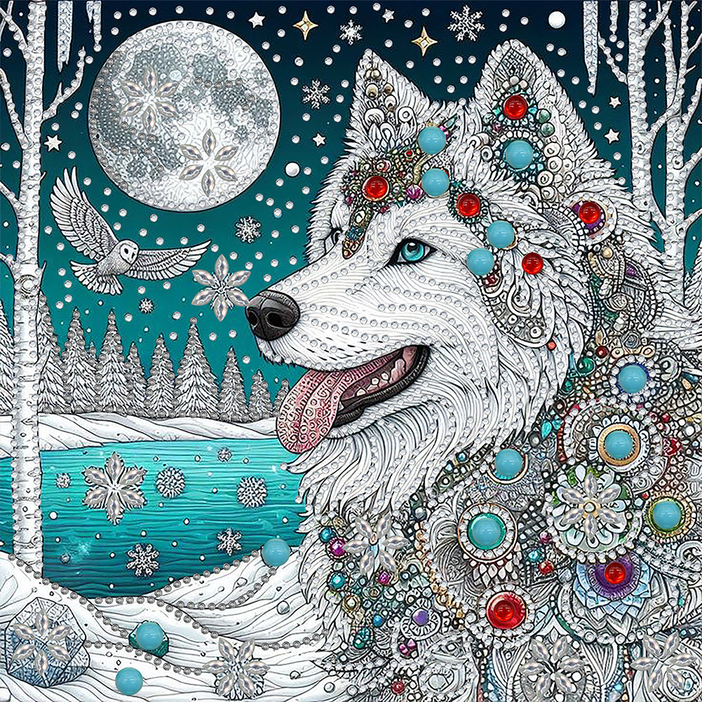 Diamond Painting - Partial Special Shaped - Snow Wolf (30*30CM)
