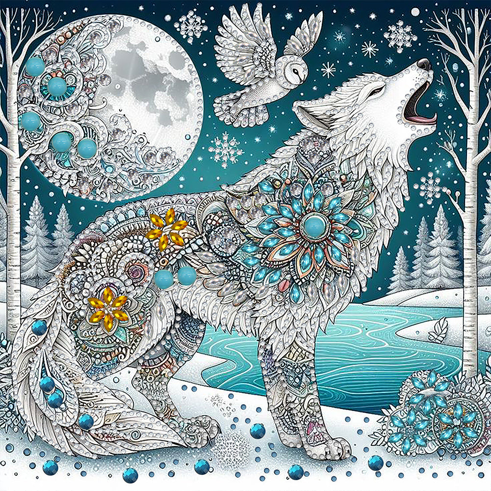 Diamond Painting - Partial Special Shaped - Snow Wolf (30*30CM)