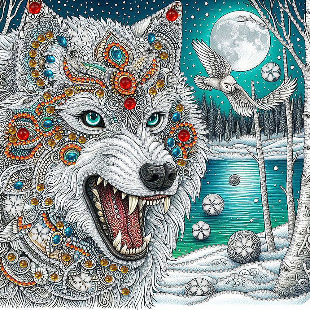 Diamond Painting - Partial Special Shaped - Snow Wolf (30*30CM)