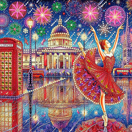 Diamond Painting - Partial Special Shaped - Rainy Night Fireworks Ballerina (30*30CM)