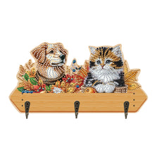 Load image into Gallery viewer, Wooden Cats Dogs 3 Hooks Diamond Painting Hook Rail Aniaml for Home Office Decor
