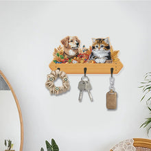 Load image into Gallery viewer, Wooden Cats Dogs 3 Hooks Diamond Painting Hook Rail Aniaml for Home Office Decor
