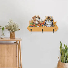 Load image into Gallery viewer, Wooden Cats Dogs 3 Hooks Diamond Painting Hook Rail Aniaml for Home Office Decor
