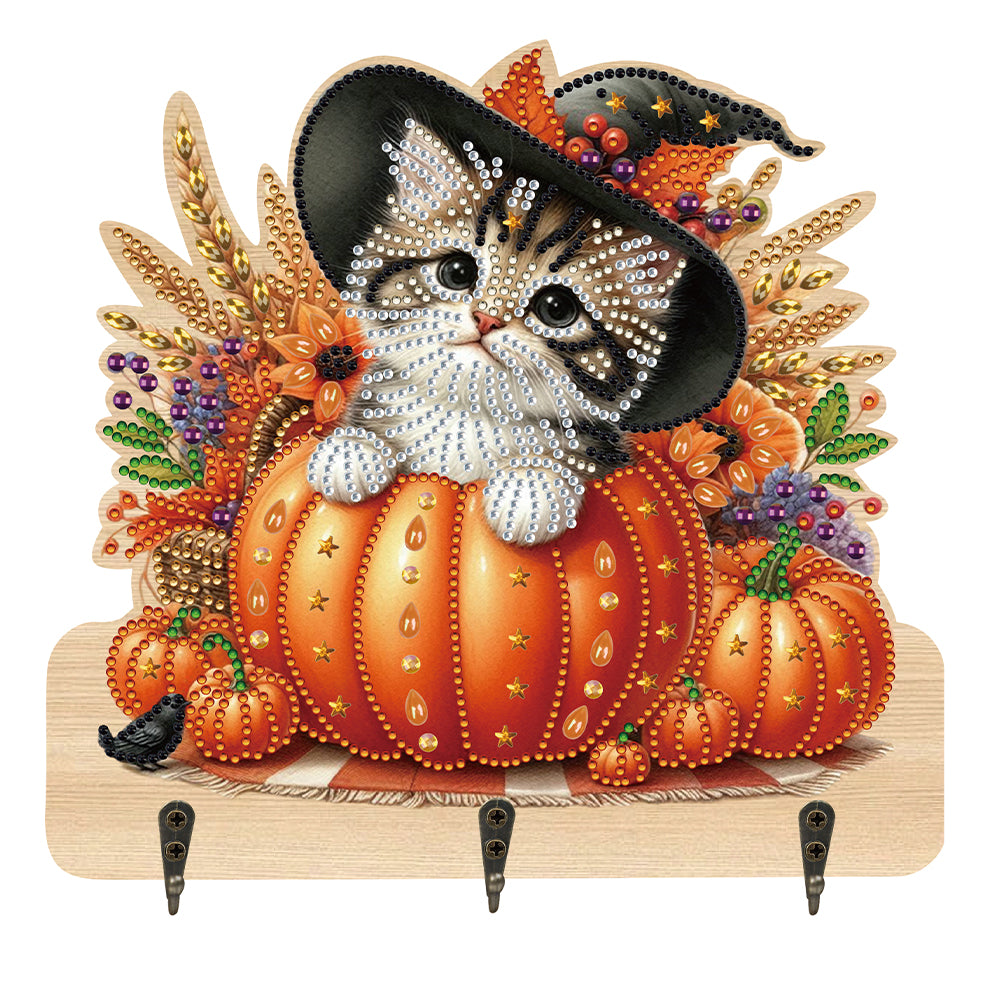 Wooden Cats Dogs 3 Hooks Diamond Painting Hook Rail Aniaml for Home Office Decor