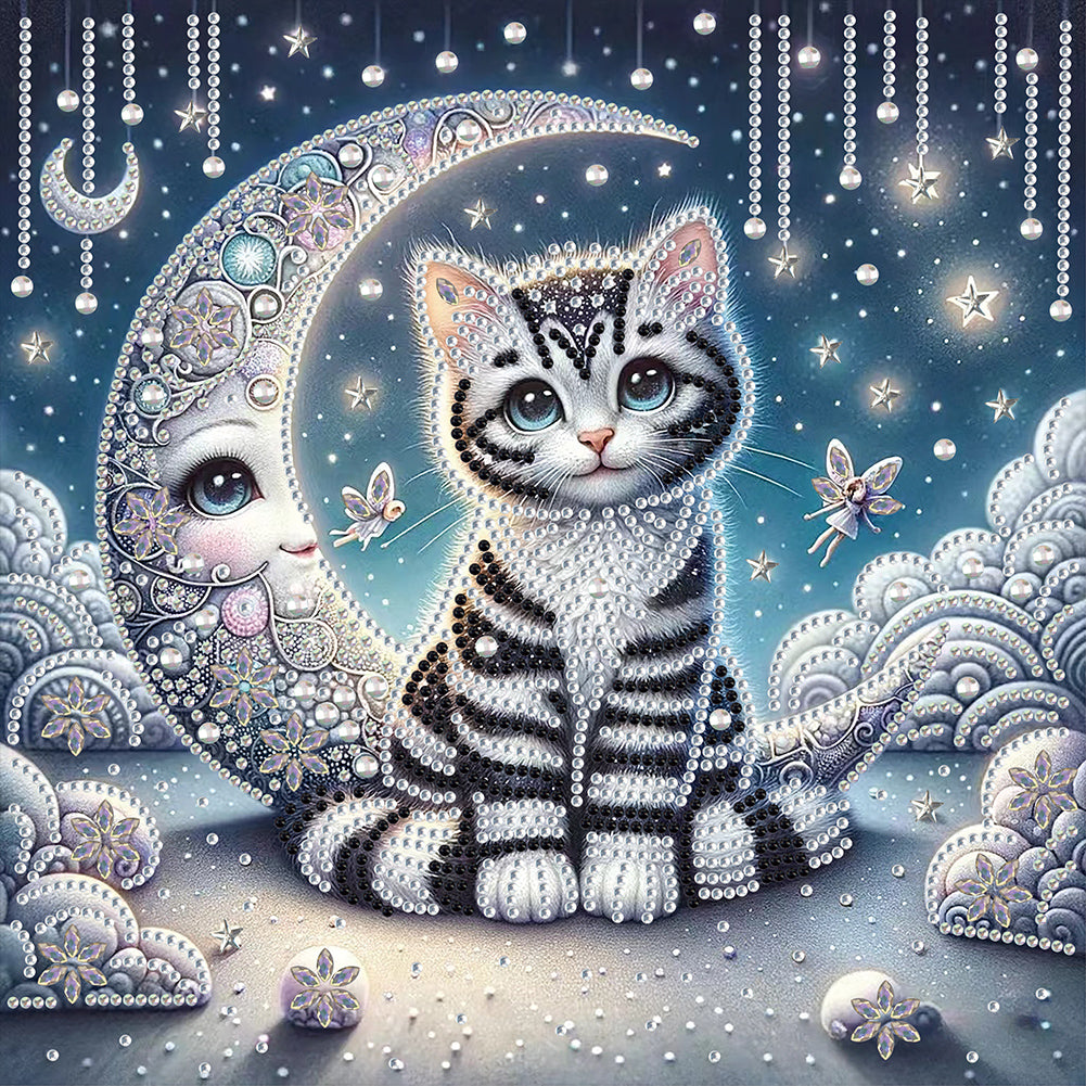Diamond Painting - Partial Special Shaped - Moon and Cat (30*30CM)