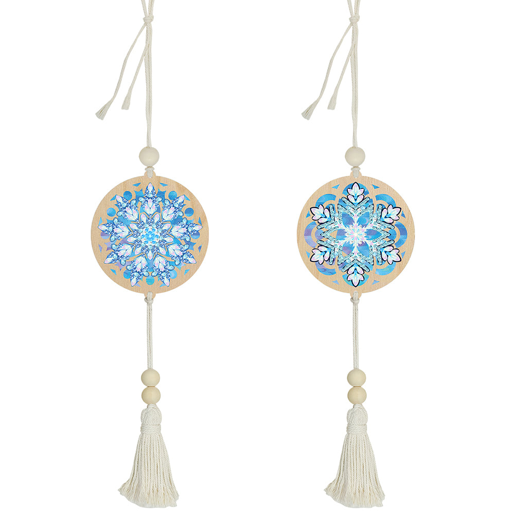 2Pcs Wooden Double Sided Snowflake Diamond Art Hanging Tassel Pendant Decoration
