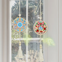 Load image into Gallery viewer, 2Pcs Wooden Double Sided Snowflake Wreath Diamond Art Hanging Tassel Pendant
