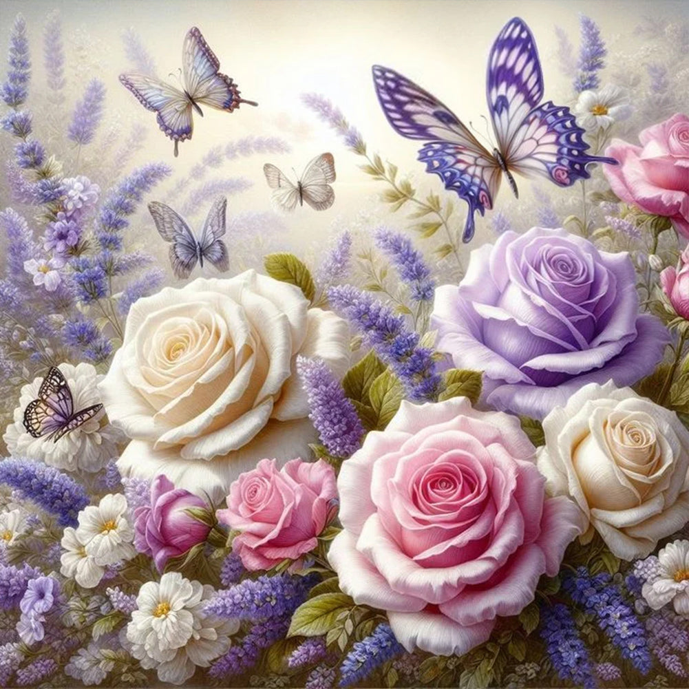 Diamond Painting - Full Round - Butterfly and Flowers (40*40CM)