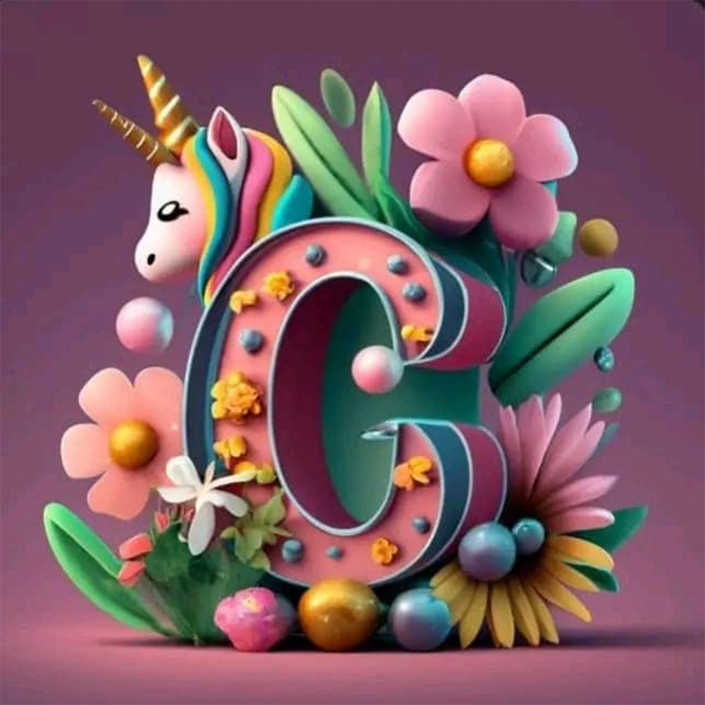 Diamond Painting - Full Round - Unicorn letter C (30*30CM)
