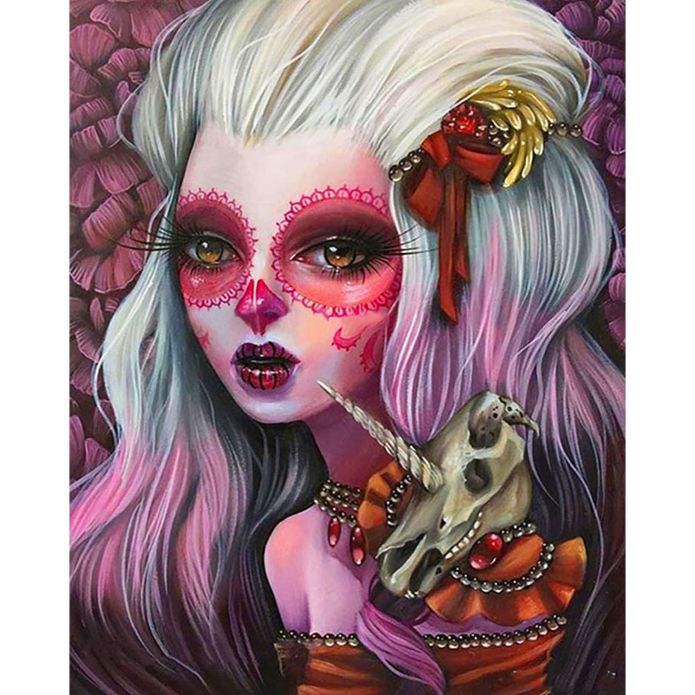 Diamond Painting - Full Round - White Hair Big Eyes Horror Girl (40*50CM)