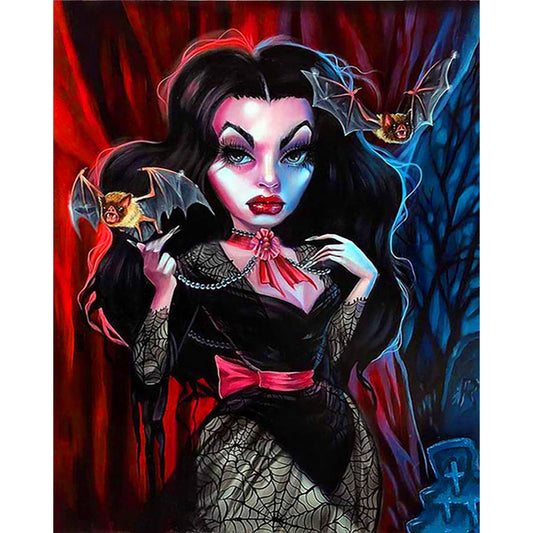 Diamond Painting - Full Round - Big Eyes Horror Girl and Bat (40*50CM)