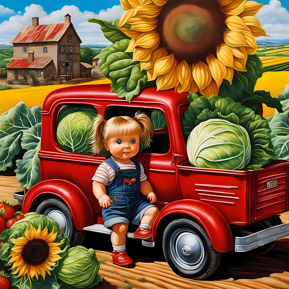 Diamond Painting - Full Round - Sunflower Truck Kid (30*30CM)