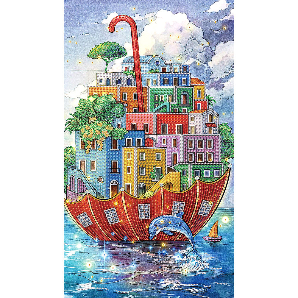 Diamond Painting - Partial Special Shaped - Wonderful house on the sea (40*70CM)