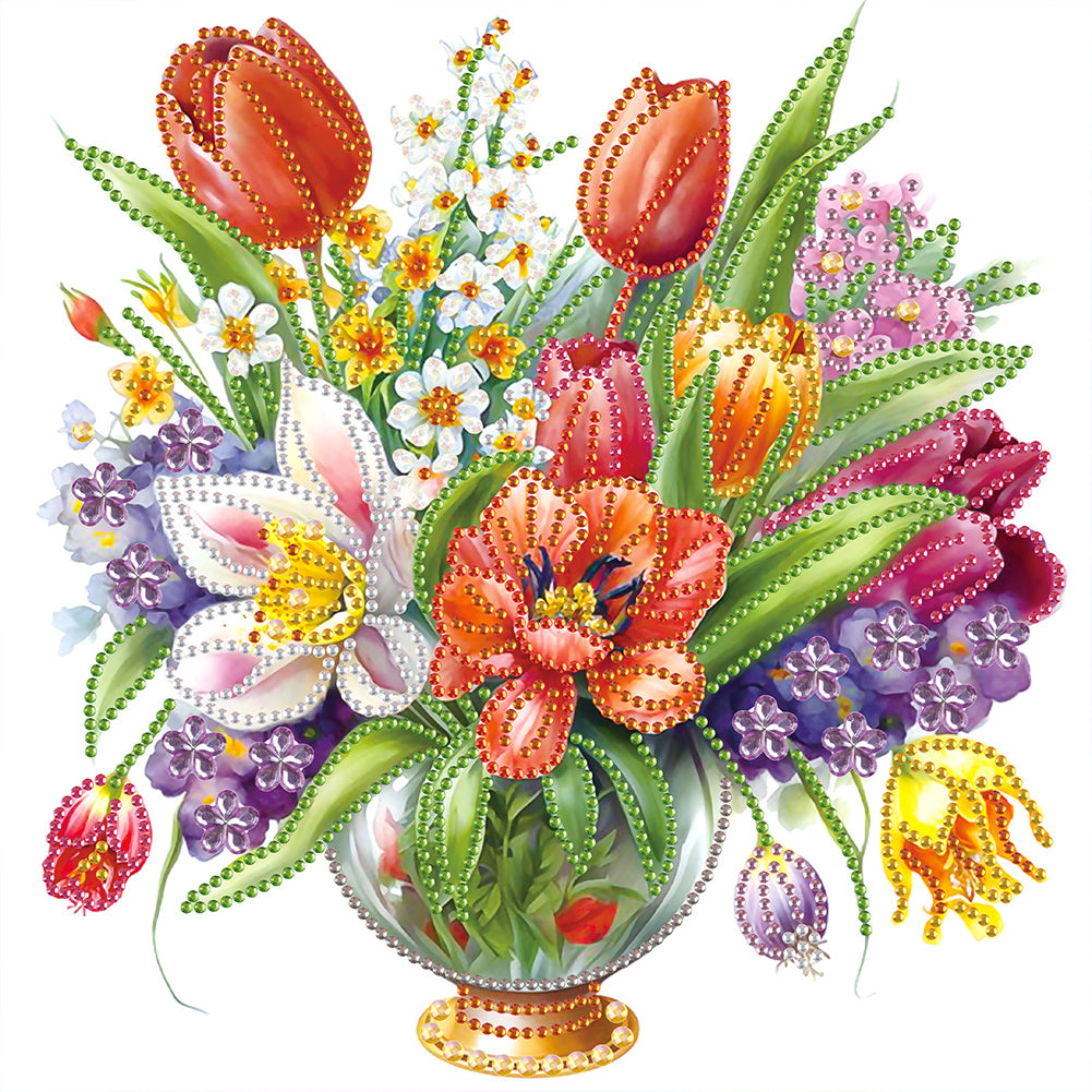 Diamond Painting - Partial Special Shaped - Vase bouquet (30*30CM)