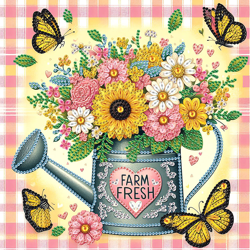 Diamond Painting - Partial Special Shaped - Watering can bouquet (30*30CM)