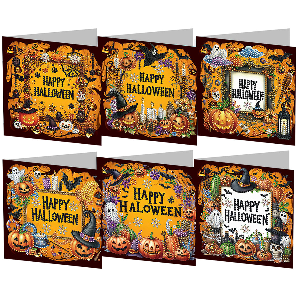 6Pcs Special Shape Happy Halloween Pirate Diamond Painting Greeting Card Kit