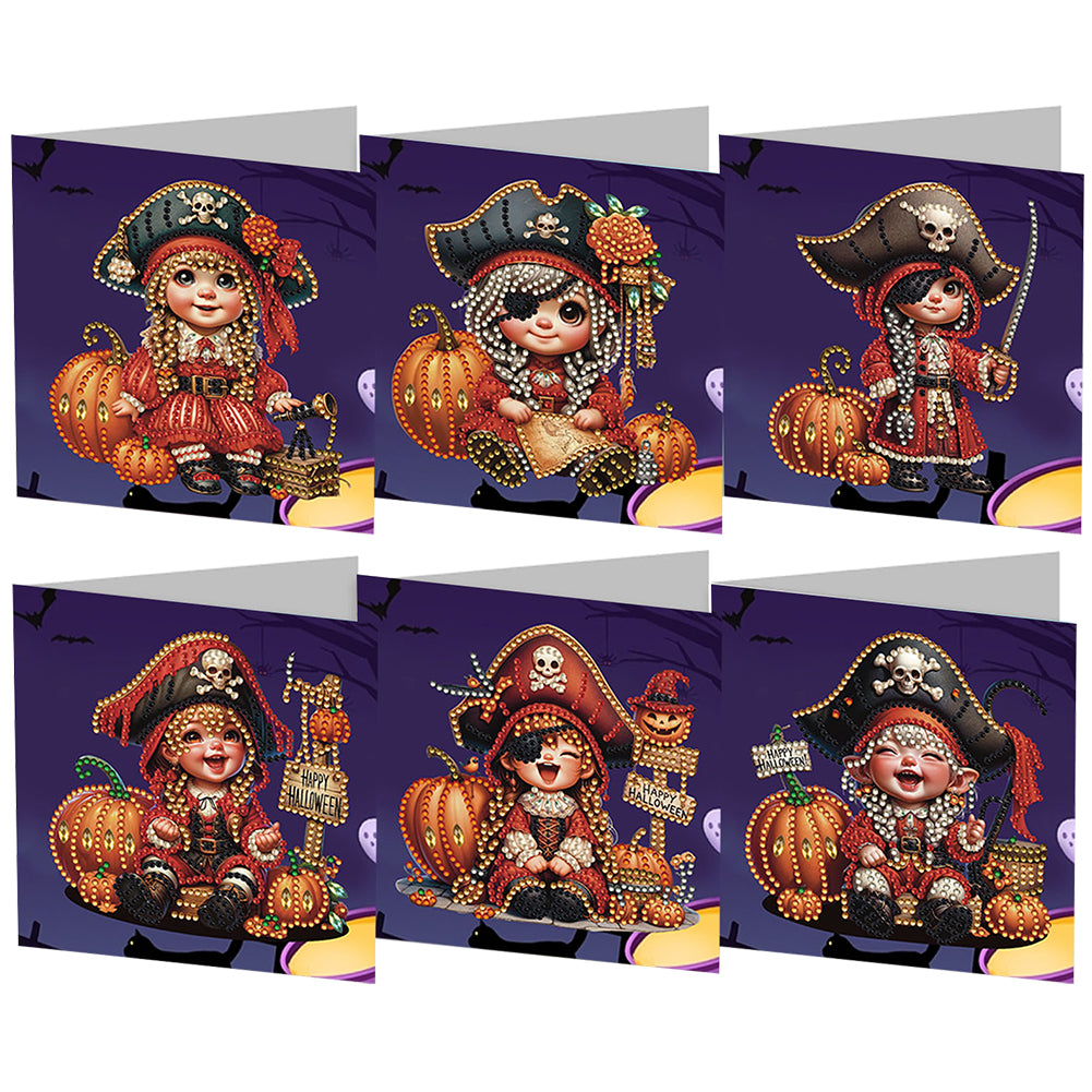 6Pcs Special Shape Halloween Pirate Diamond Painting Greeting Card Kit for Kids