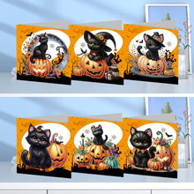 Load image into Gallery viewer, 6Pcs Special Shape Halloween Pumpkin Cat Diamond Painting Greeting Card Kit
