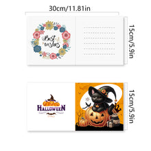 Load image into Gallery viewer, 6Pcs Special Shape Halloween Pumpkin Cat Diamond Painting Greeting Card Kit
