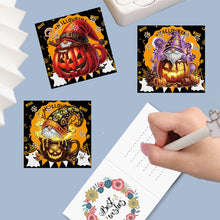 Load image into Gallery viewer, 6Pcs Special Shape Halloween Pumpkin Gnome Diamond Painting Greeting Card Kit
