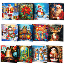 Load image into Gallery viewer, 12Pcs Christmas Santa Claus Special Shape Diamond Panting Greeting Card
