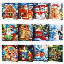 Load image into Gallery viewer, 12Pcs Christmas Santa Claus Special Shape Diamond Panting Greeting Card
