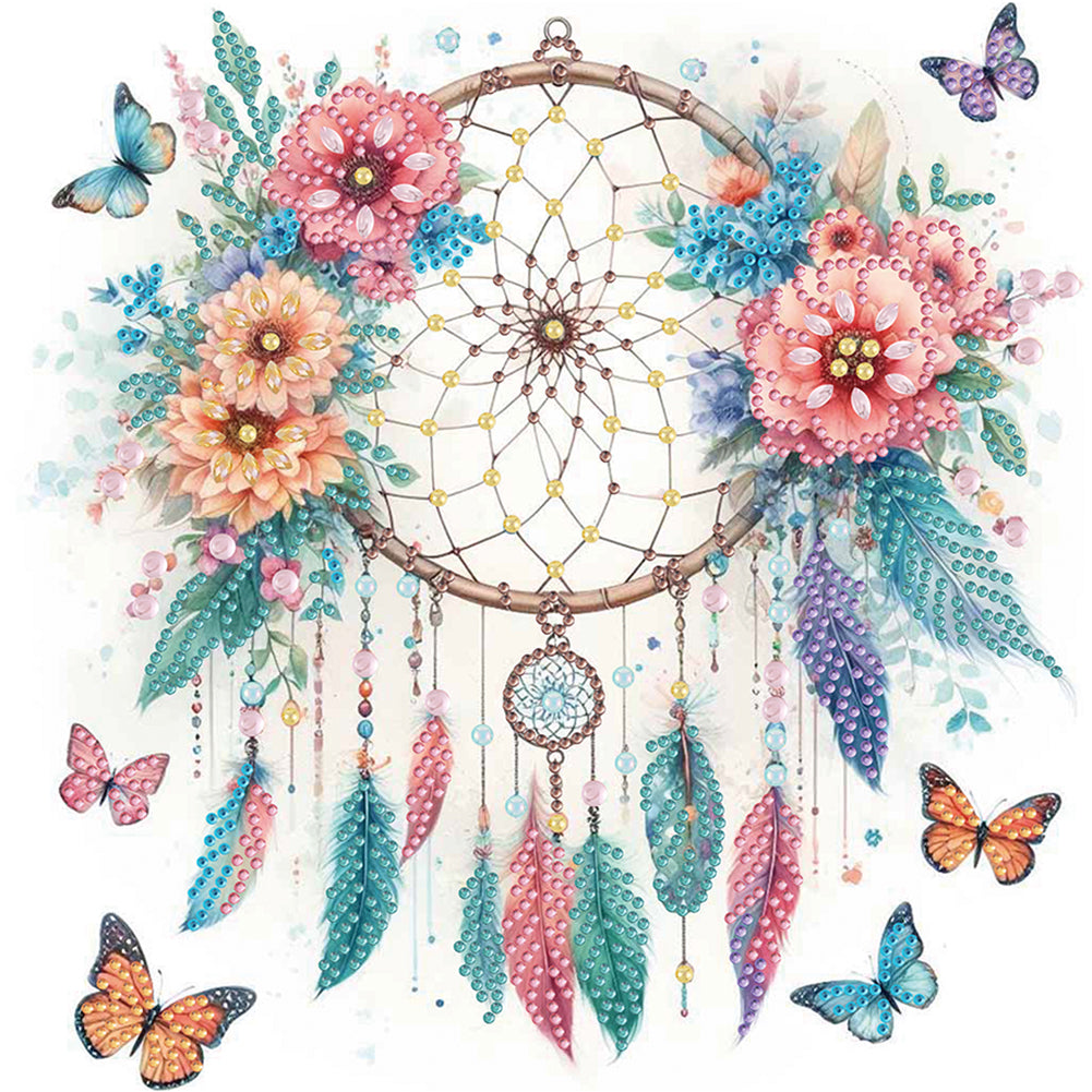 Diamond Painting - Partial Special Shaped - Dream Catcher and Flowers (30*30CM)