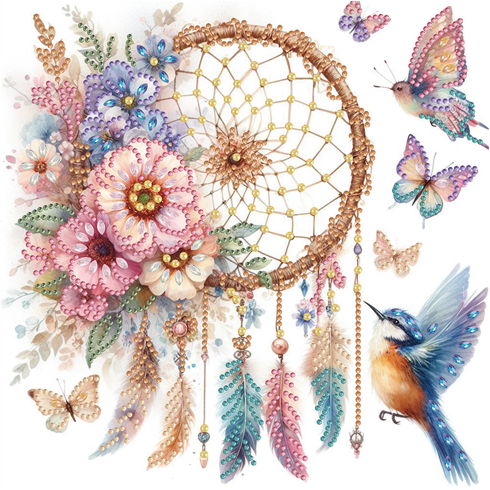 Diamond Painting - Partial Special Shaped - Dream Catcher and Butterfly (30*30CM)