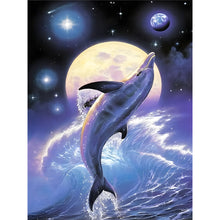 Load image into Gallery viewer, 4pcs Round Diamond Painting Set - Dolphin in the moonlight (30*40CM)

