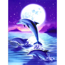 Load image into Gallery viewer, 4pcs Round Diamond Painting Set - Dolphin in the moonlight (30*40CM)
