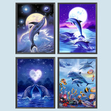 Load image into Gallery viewer, 4pcs Round Diamond Painting Set - Dolphin in the moonlight (30*40CM)
