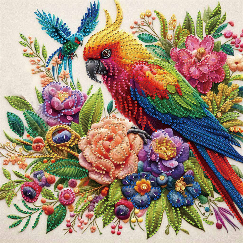 Diamond Painting - Partial Special Shaped - Parrot and Flowers (30*30CM)