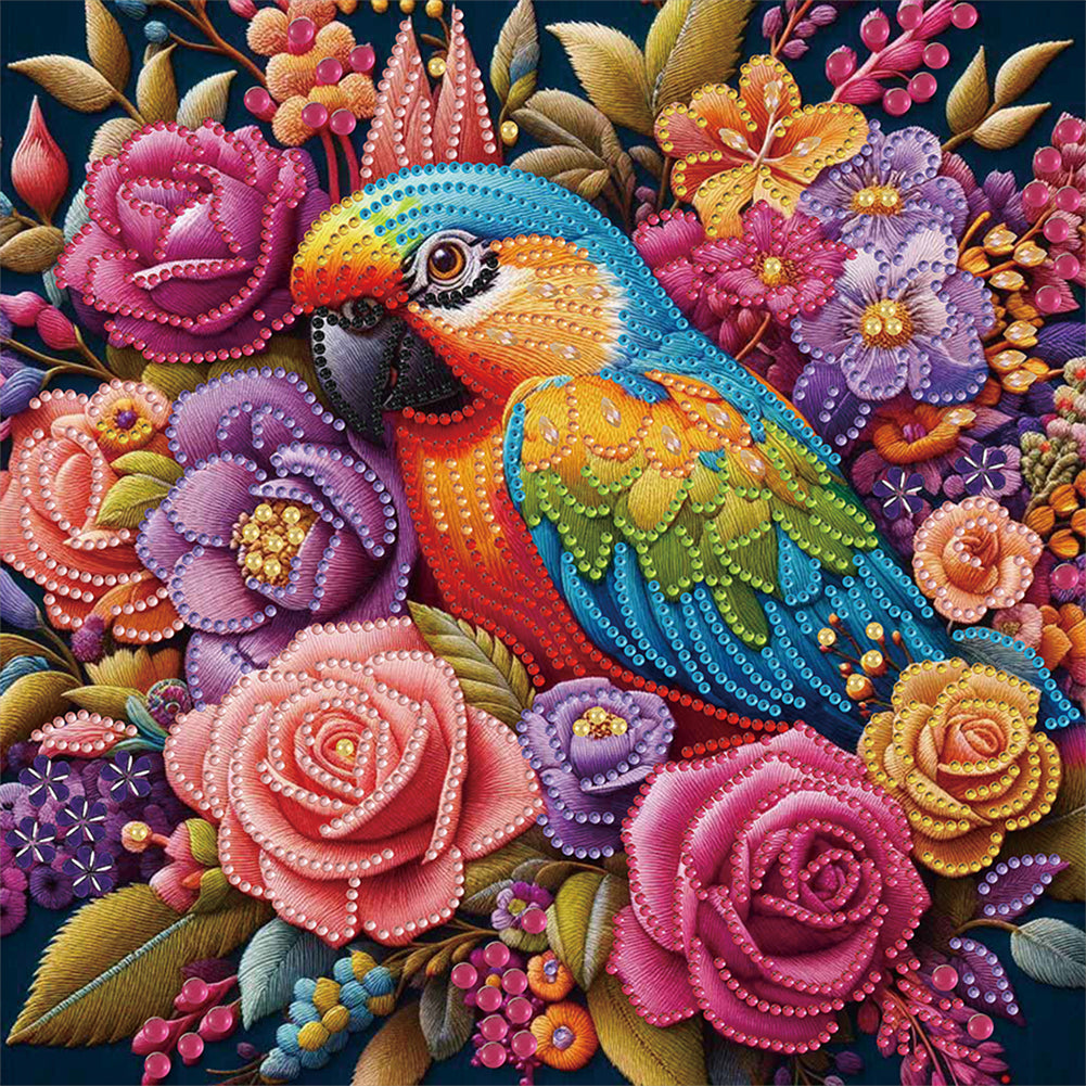 Diamond Painting - Partial Special Shaped - Parrot and Flowers (30*30CM)