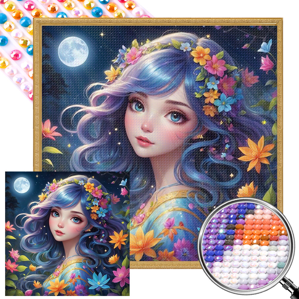 AB Diamond Painting - Full Round - Beautiful girl at night (40*40CM)