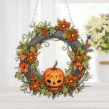 Load image into Gallery viewer, Halloween Pumpkin 5D DIY Diamond Painting Wreath Pendant for Garden Window Decor
