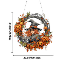 Load image into Gallery viewer, Halloween Pumpkin 5D DIY Diamond Painting Wreath Pendant for Garden Window Decor
