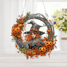 Load image into Gallery viewer, Halloween Pumpkin 5D DIY Diamond Painting Wreath Pendant for Garden Window Decor
