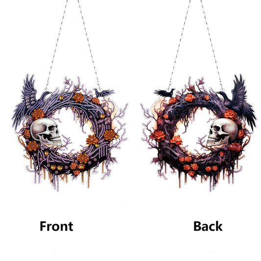 Halloween Pumpkin 5D DIY Diamond Painting Wreath Pendant for Garden Window Decor