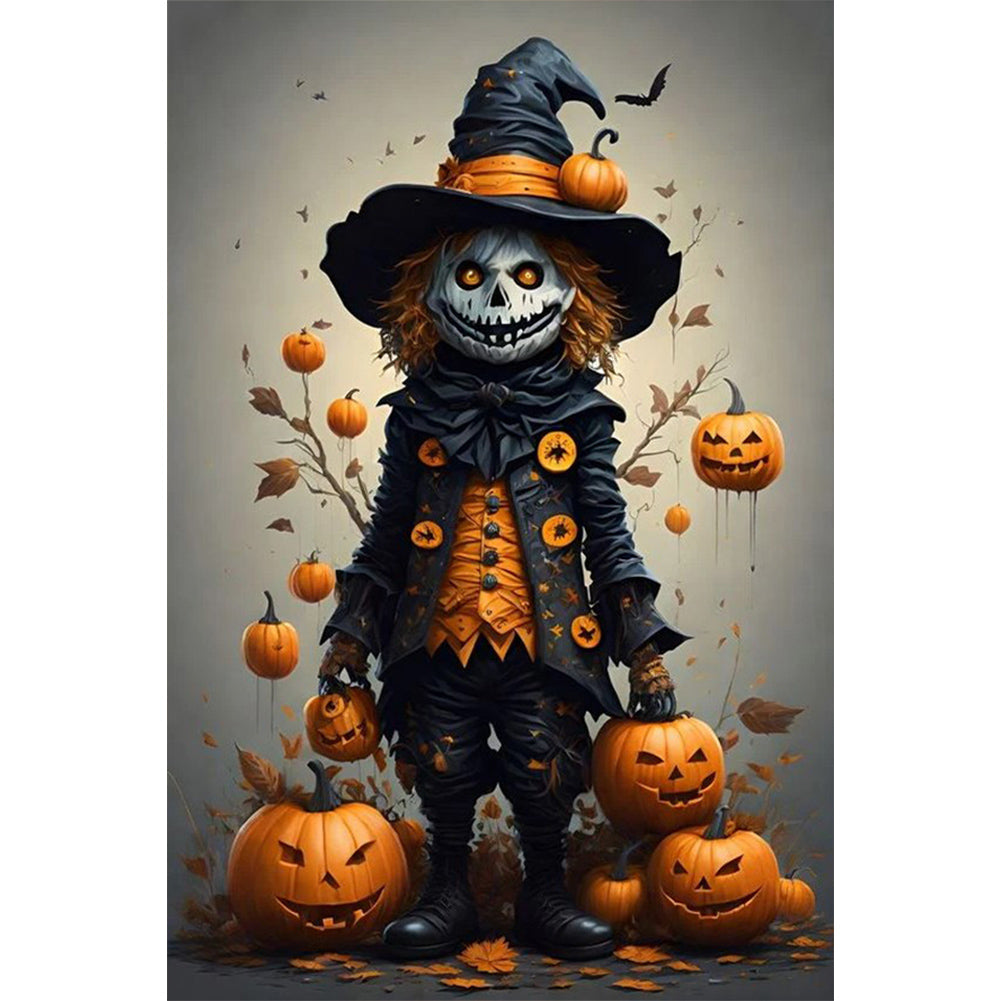 Diamond Painting - Full Round - Halloween Pumpkin Skeleton Man (40*60CM)