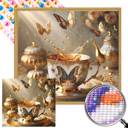 AB Diamond Painting - Full Round - Butterfly teacup (50*45CM)