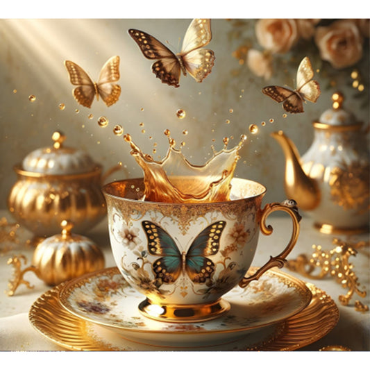 AB Diamond Painting - Full Round - Butterfly teacup (50*45CM)