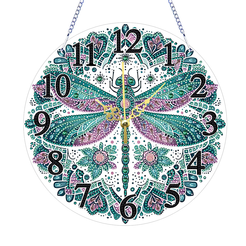 Acrylic Special Shaped Dragonfly 5D Diamond Painting Hanging Clock Art Craft