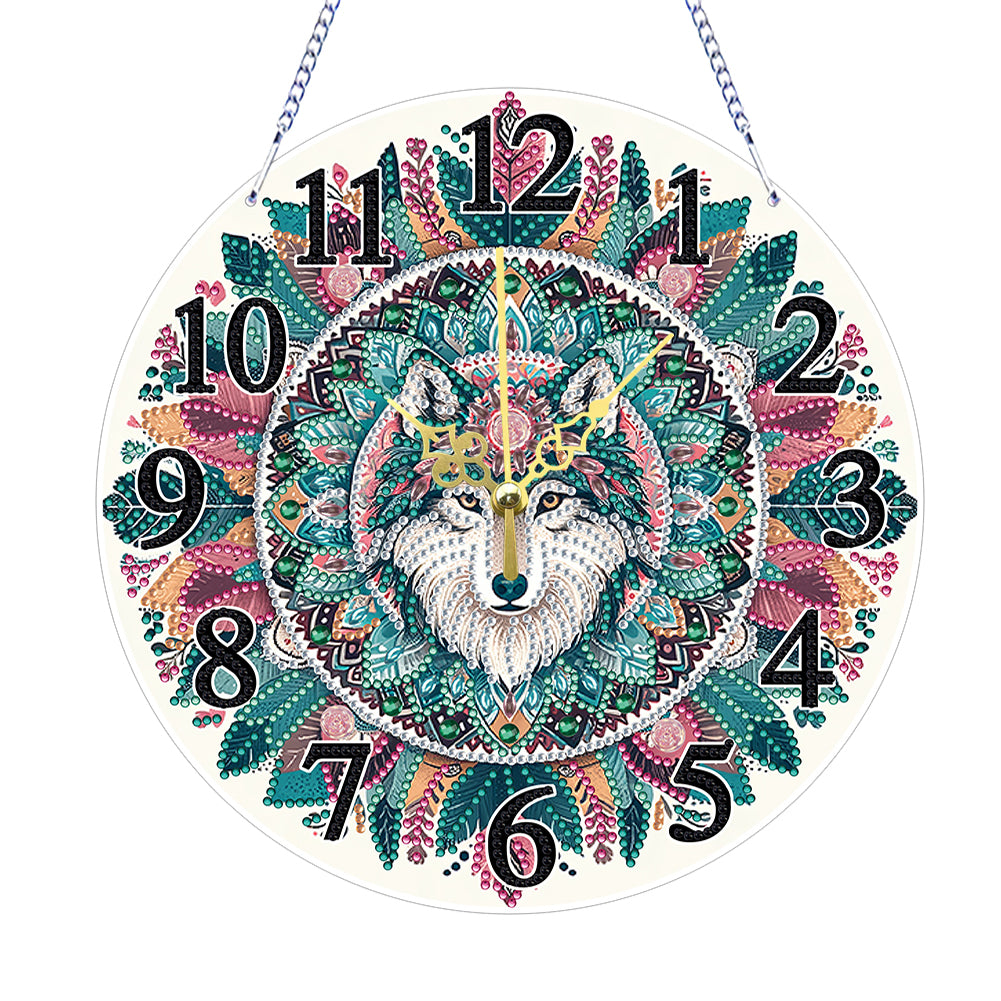 Acrylic Special Shaped Wolf 5D Diamond Painting Hanging Clock Art Craft