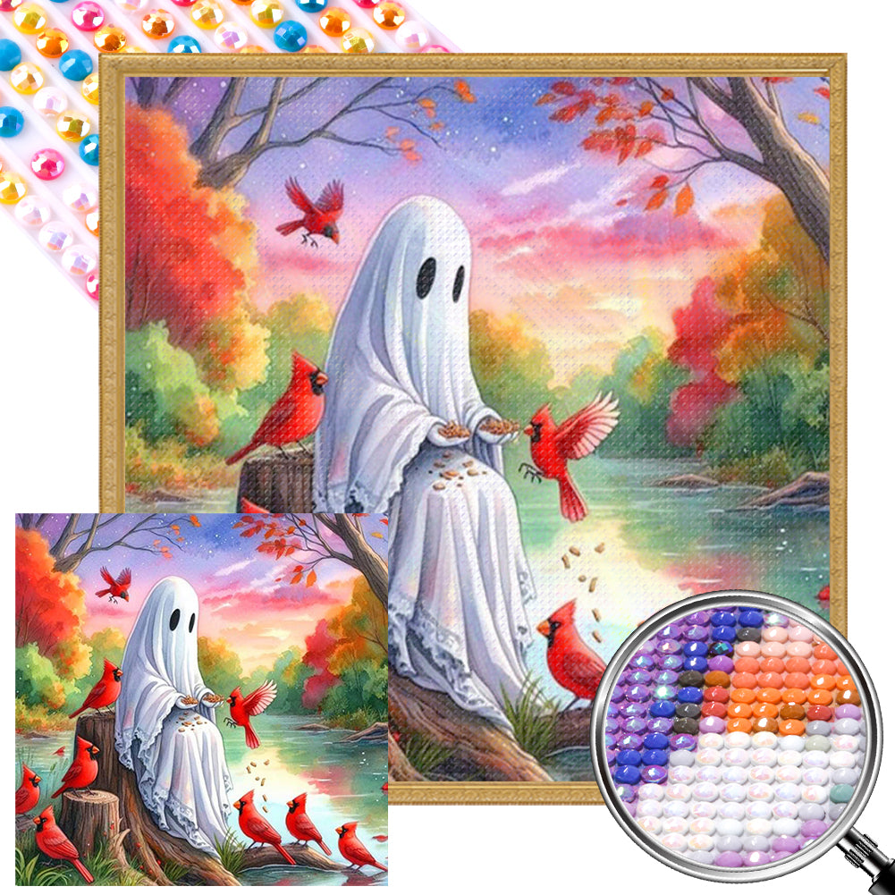 AB Diamond Painting - Full Round - Halloween ghost and cardinal (40*40CM)